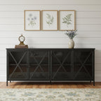 16" Black Iron Sideboard with Four Glass Doors