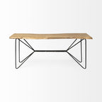 66" Natural and Black Solid Wood and Iron Distressed Abstract Console Table