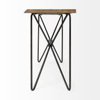 66" Natural and Black Solid Wood and Iron Distressed Abstract Console Table