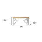 66" Natural and Black Solid Wood and Iron Distressed Abstract Console Table