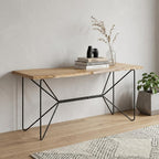 66" Natural and Black Solid Wood and Iron Distressed Abstract Console Table