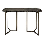 50" Black and Nickel Slate and Iron Distressed Double Pedestal Console Table