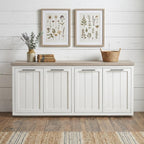 73" Brown and White Solid Wood Sideboard with Four Doors