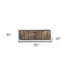 82" Brown and Black Solid Wood Three Drawer Sideboard with Two Doors