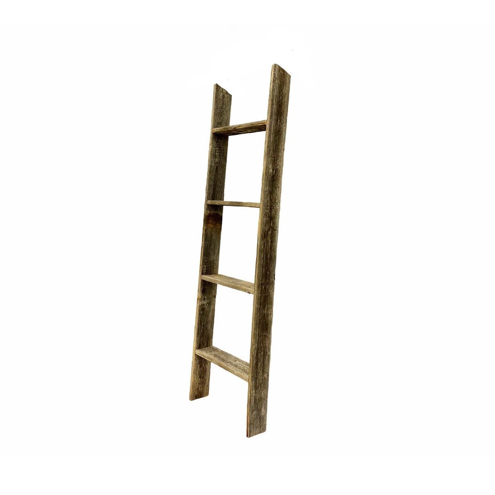 48" Black And Brown Distressed Solid Wood Four Step Ladder Shelf