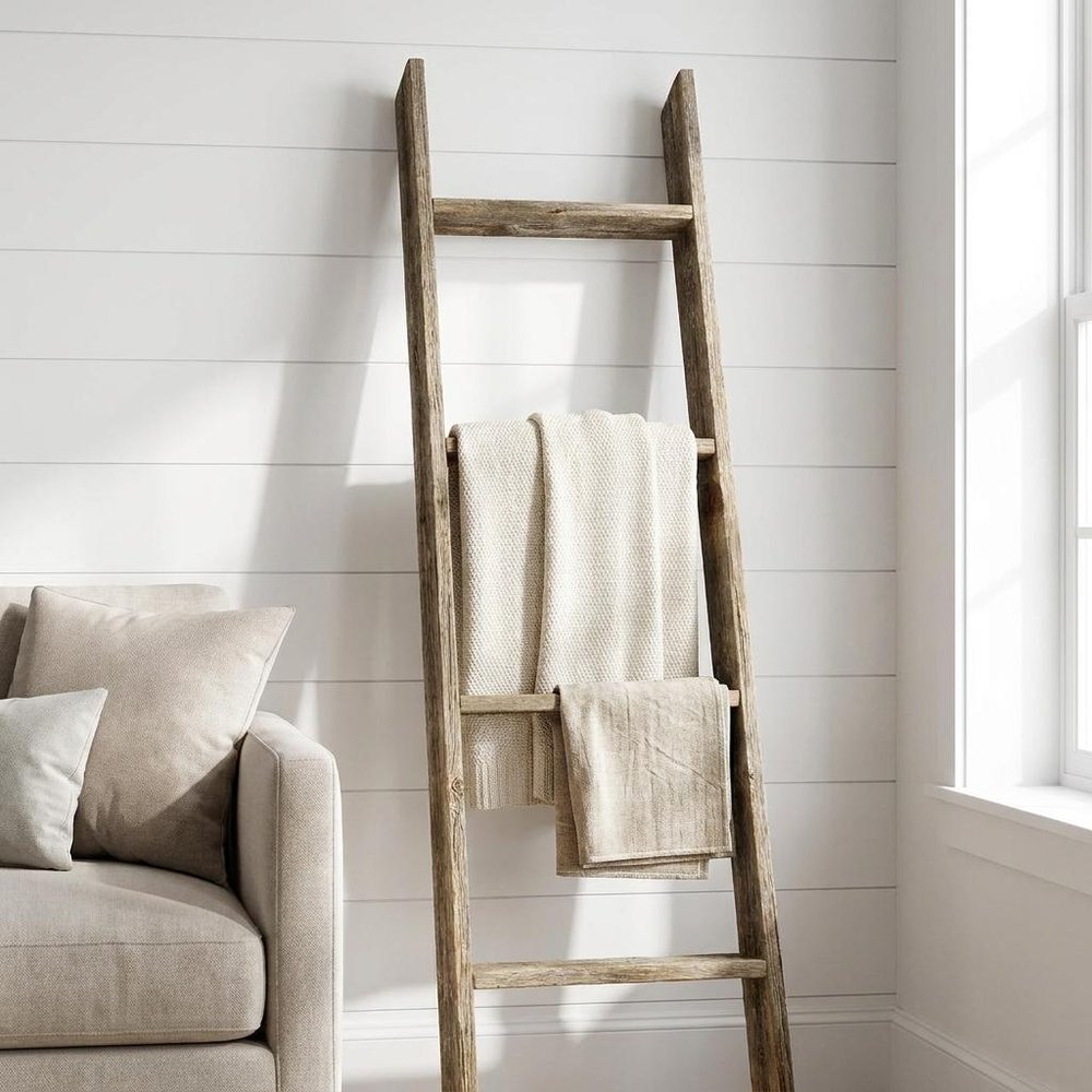 48" Black And Brown Distressed Solid Wood Four Step Ladder Shelf