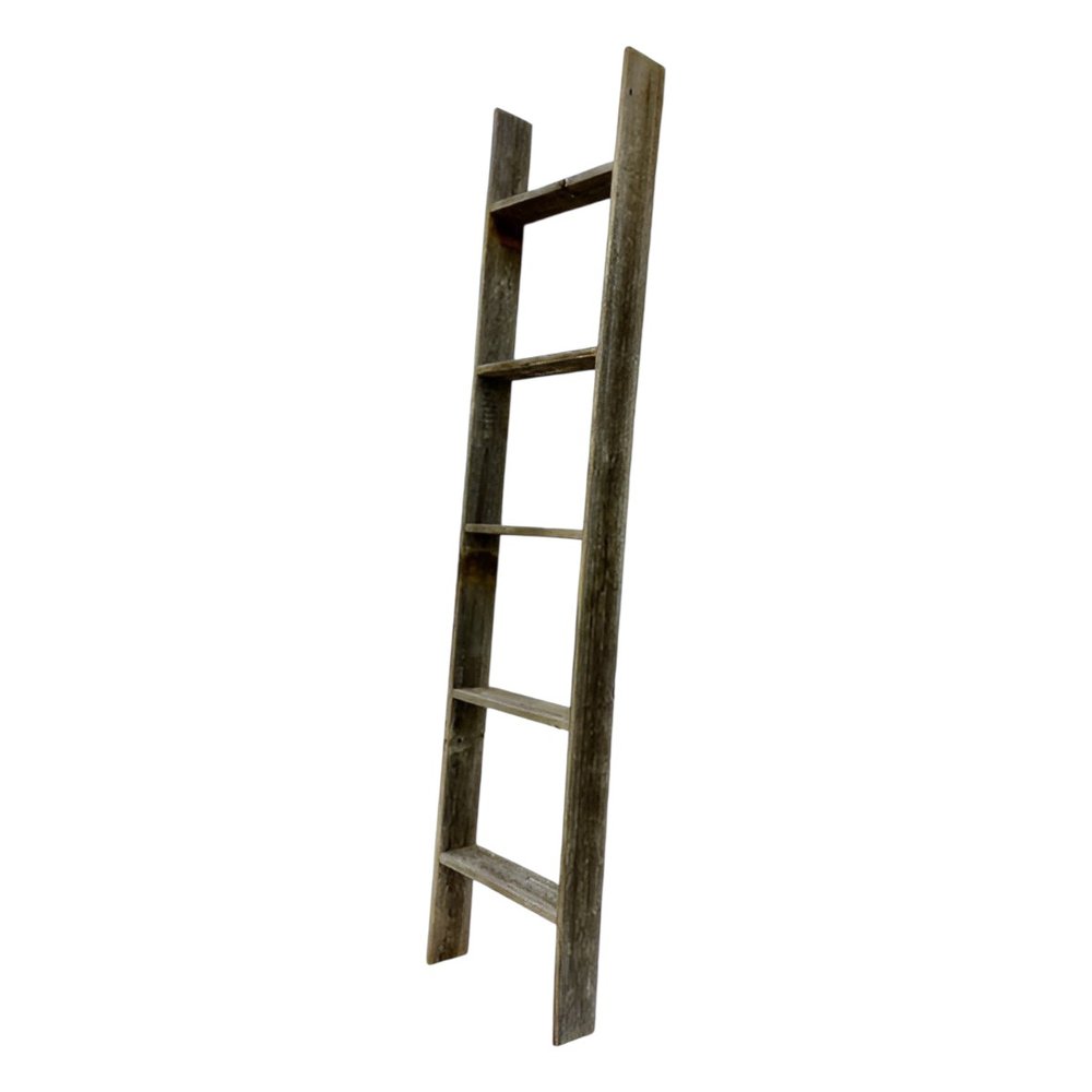 60" Gray Distressed Solid Wood Five Step Ladder Shelf