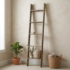 60" Gray Distressed Solid Wood Five Step Ladder Shelf