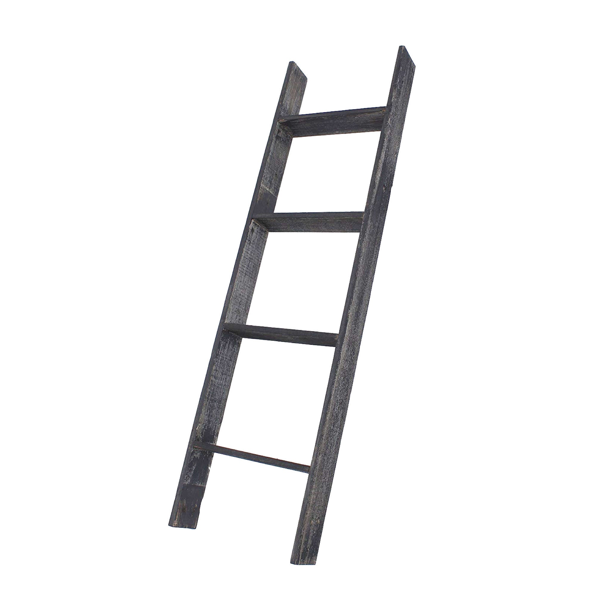 48" Black And Brown Distressed Solid Wood Four Step Ladder Shelf