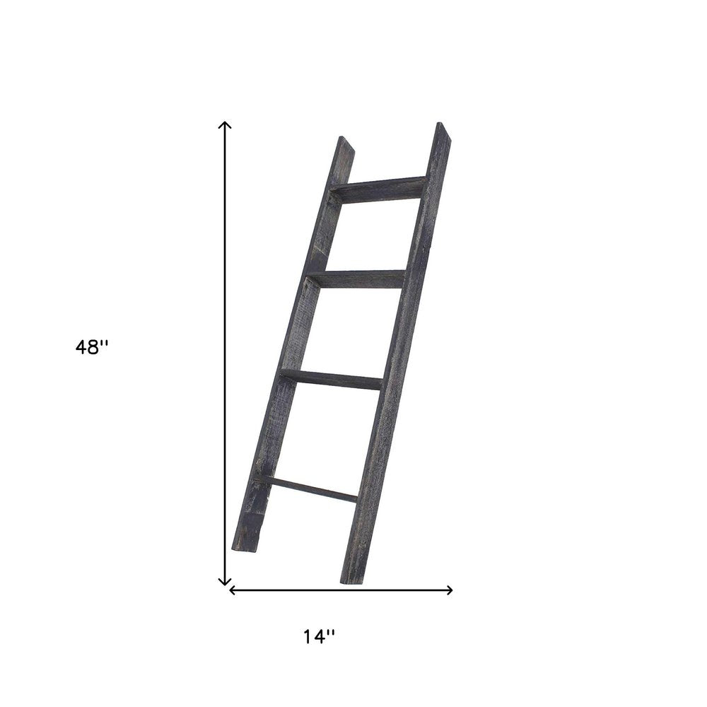 48" Black And Brown Distressed Solid Wood Four Step Ladder Shelf