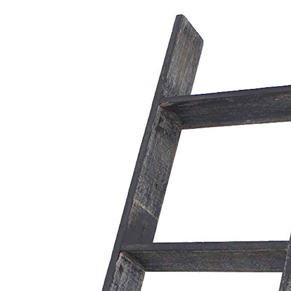 48" Black And Brown Distressed Solid Wood Four Step Ladder Shelf
