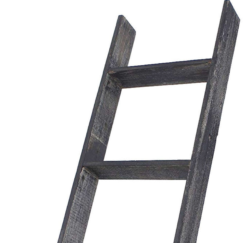 48" Black And Brown Distressed Solid Wood Four Step Ladder Shelf