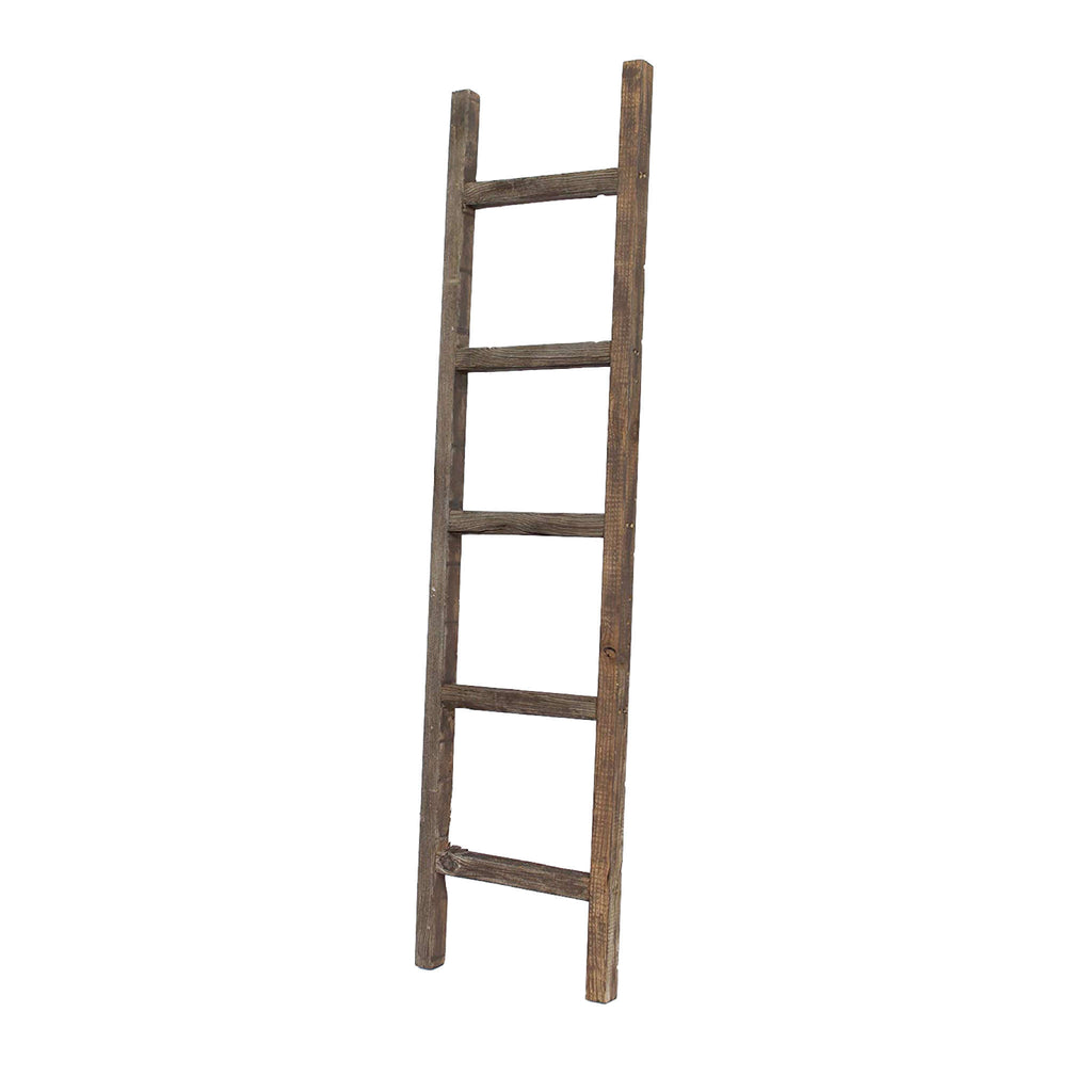 60" Espresso Distressed Solid Wood Five Step Ladder Shelf