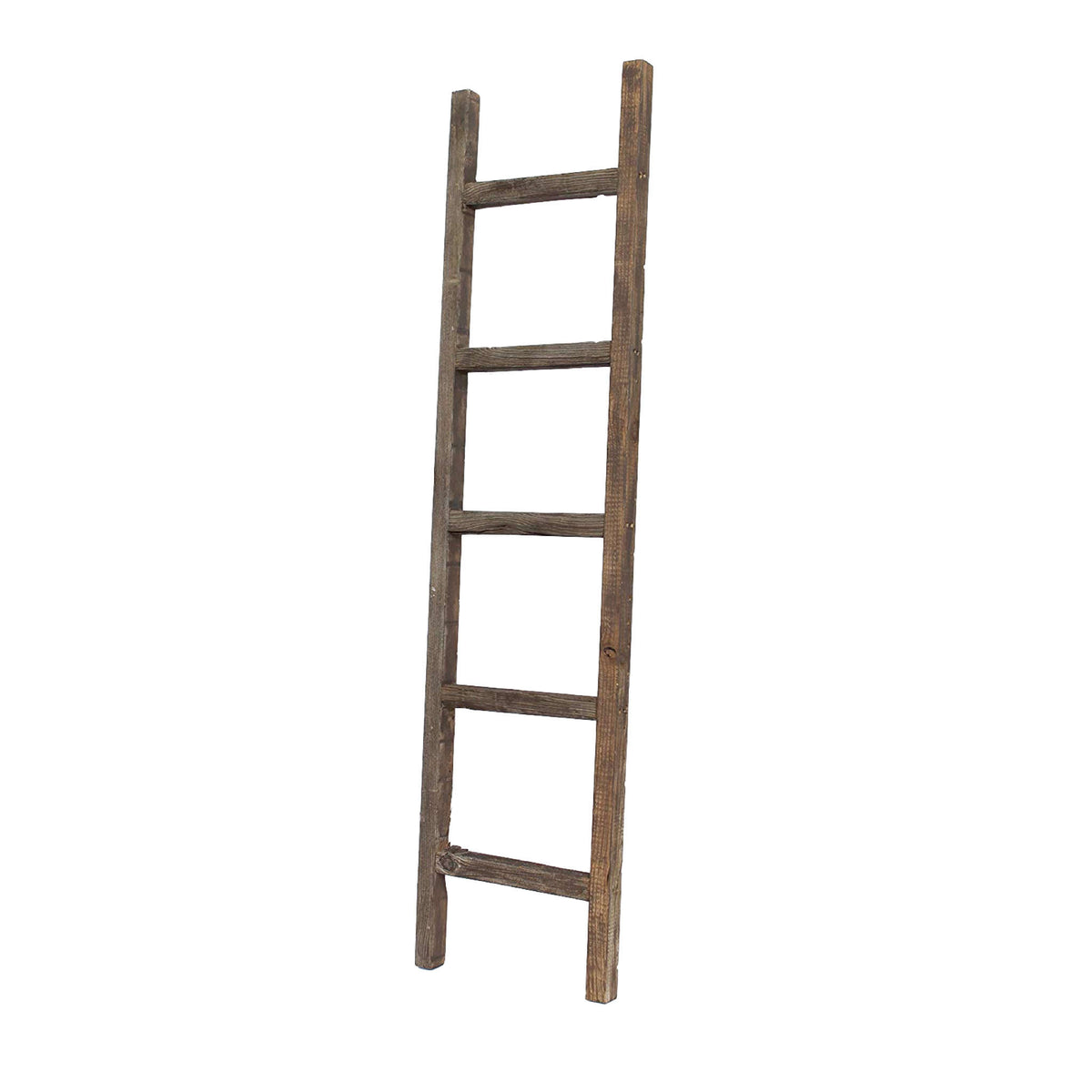 60" Espresso Distressed Solid Wood Five Step Ladder Shelf