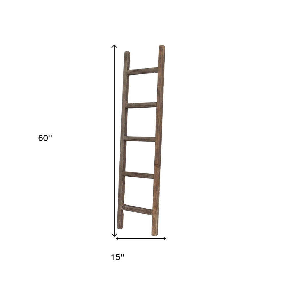 60" Espresso Distressed Solid Wood Five Step Ladder Shelf