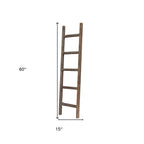 60" Espresso Distressed Solid Wood Five Step Ladder Shelf