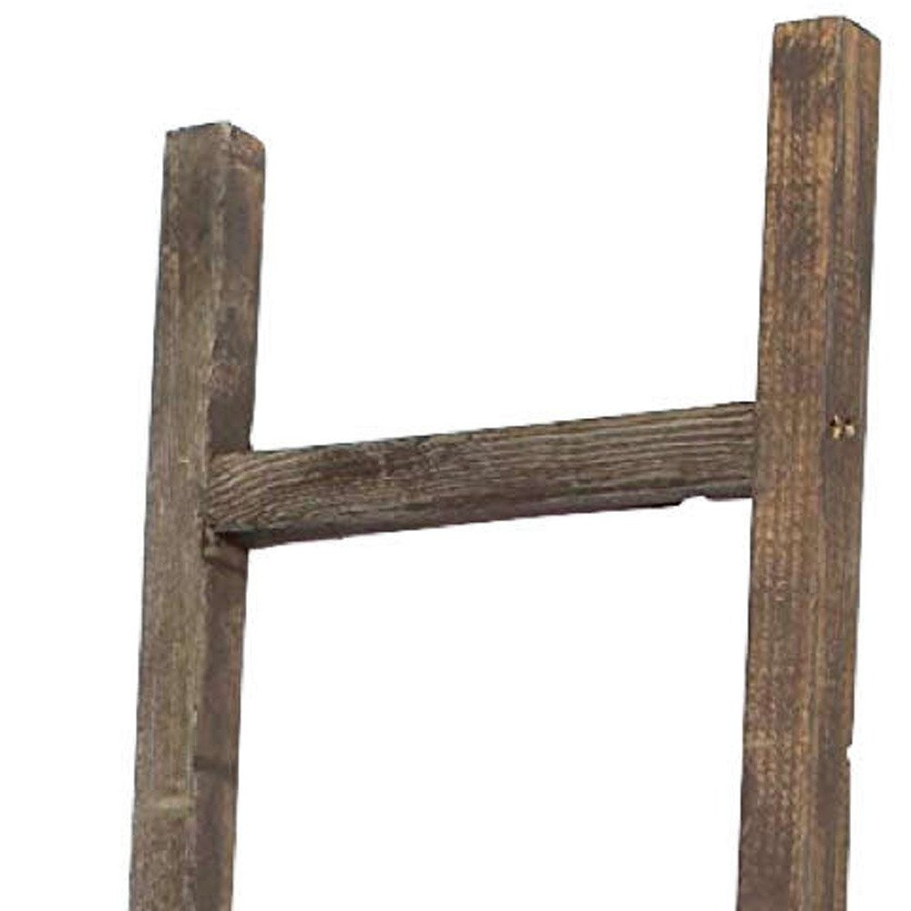 60" Espresso Distressed Solid Wood Five Step Ladder Shelf