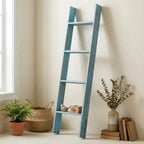 57" Turquoise Distressed Solid Wood Five Step Ladder Shelf