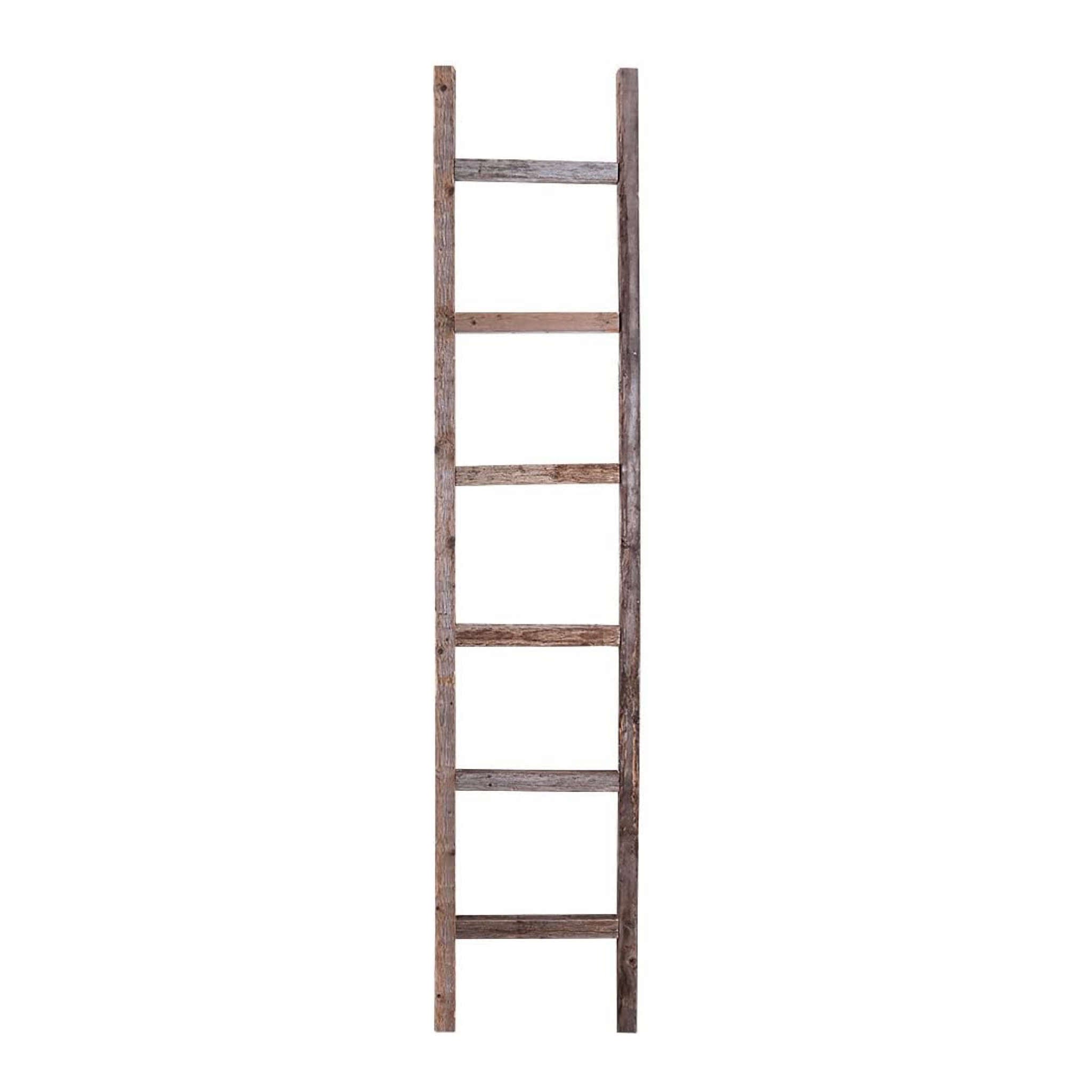 72" Gray Distressed Solid Wood Seven Step Ladder Shelf