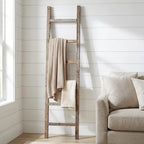 72" Gray Distressed Solid Wood Seven Step Ladder Shelf