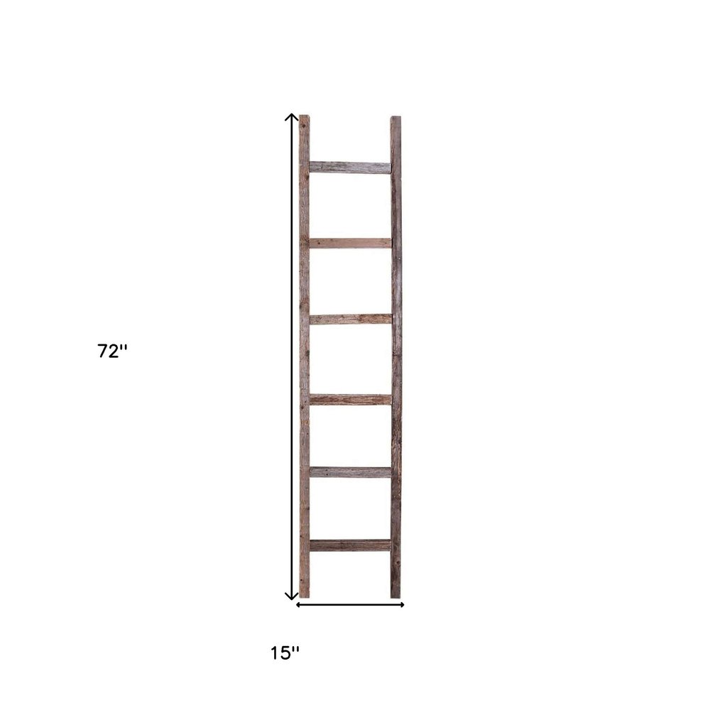 72" Gray Distressed Solid Wood Seven Step Ladder Shelf