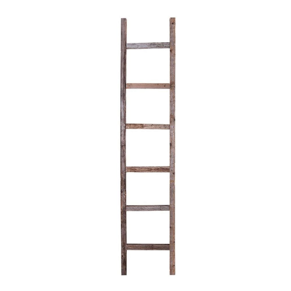 72" Gray Distressed Solid Wood Seven Step Ladder Shelf
