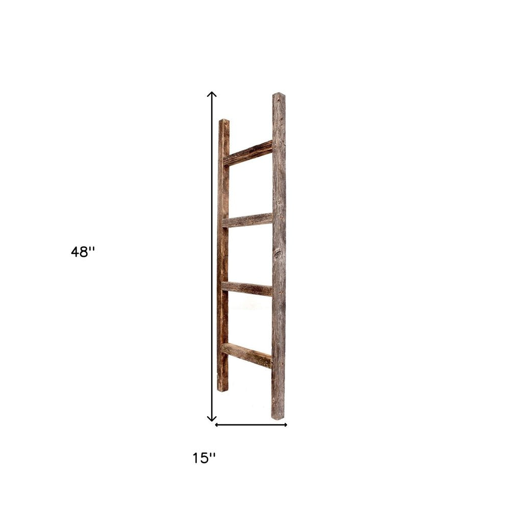 48" Gray Distressed Solid Wood Four Step Ladder Shelf