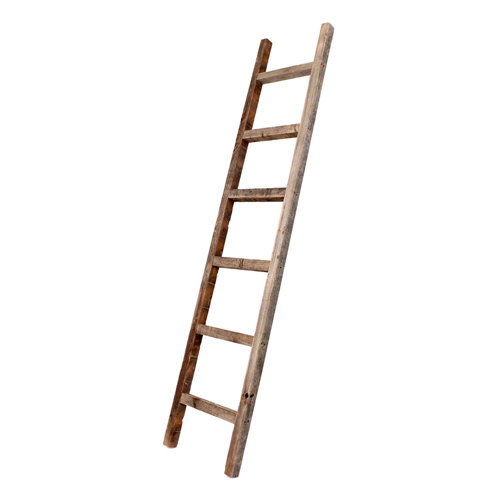 72" Gray Distressed Solid Wood Four Step Ladder Shelf