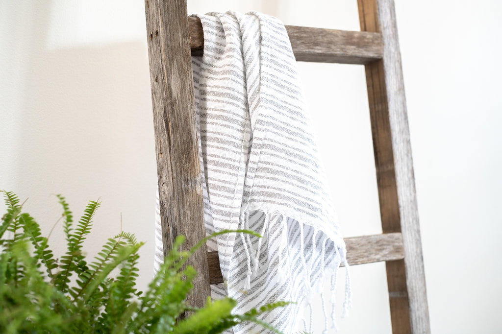 72" Gray Distressed Solid Wood Four Step Ladder Shelf