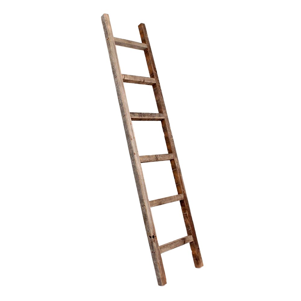 72" Gray Distressed Solid Wood Four Step Ladder Shelf
