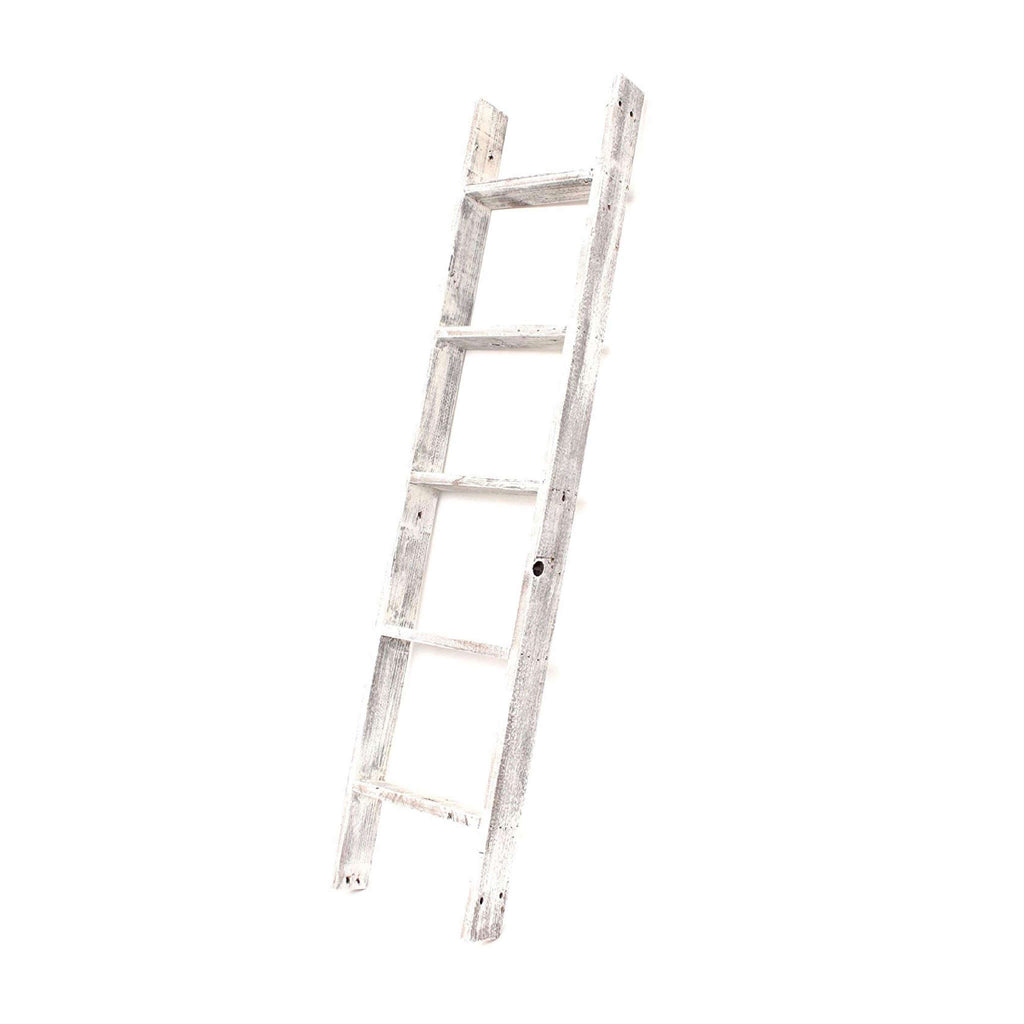 60" Espresso Distressed Solid Wood Five Step Ladder Shelf