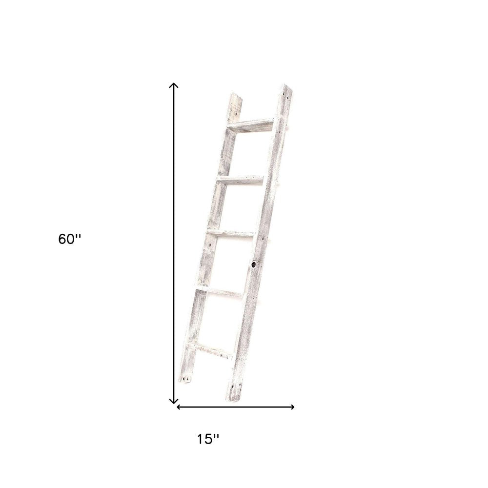 60" Espresso Distressed Solid Wood Five Step Ladder Shelf