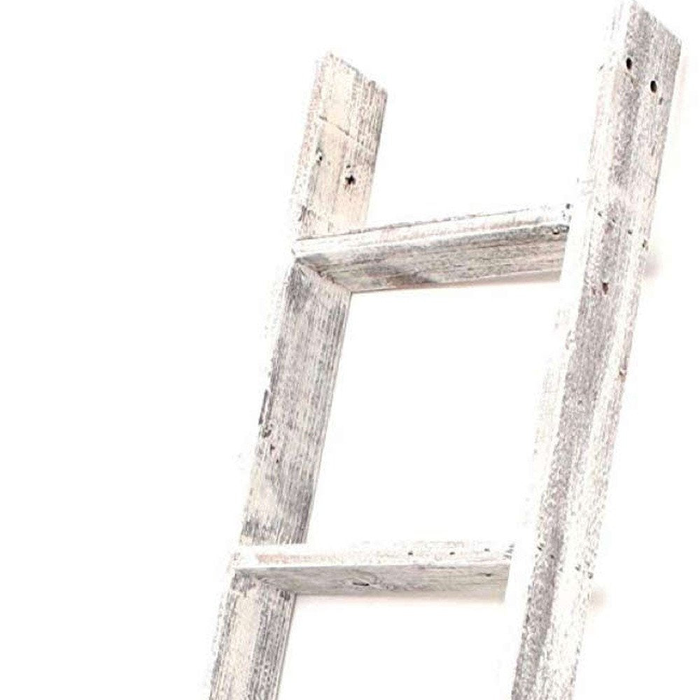 60" Espresso Distressed Solid Wood Five Step Ladder Shelf