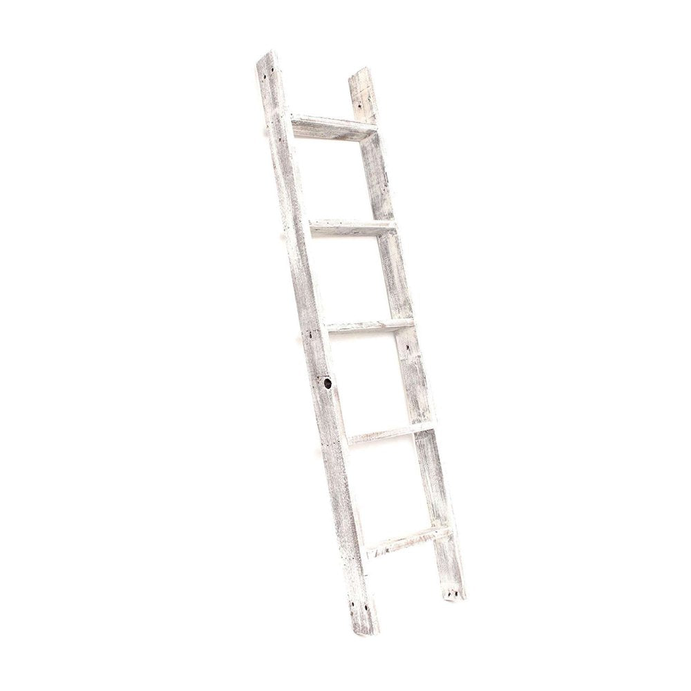 60" Espresso Distressed Solid Wood Five Step Ladder Shelf