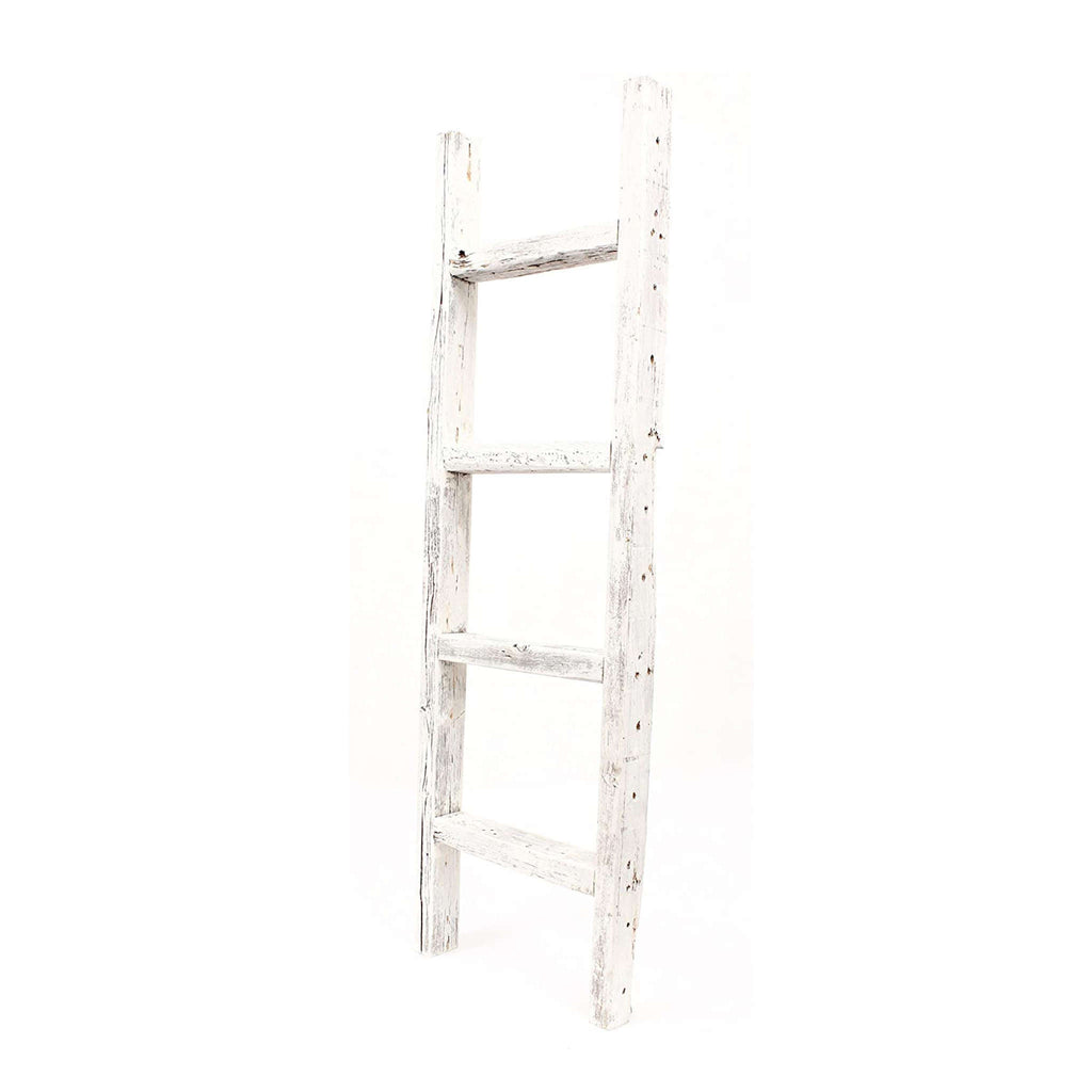 48" White Distressed Solid Wood Four Step Ladder Shelf