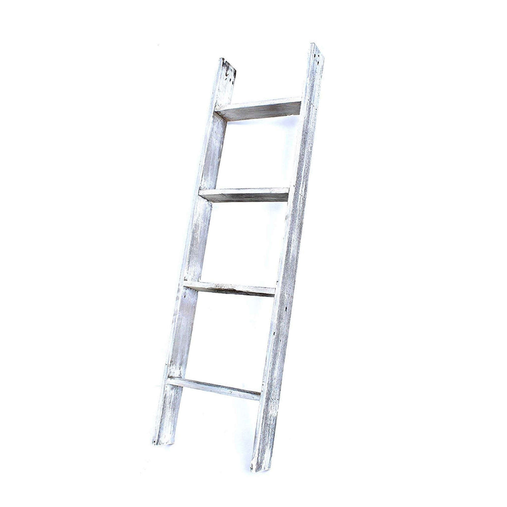 49" White Distressed Solid Wood Four Step Ladder Shelf