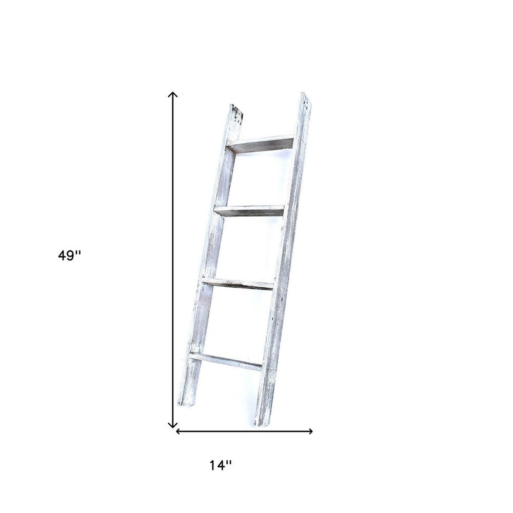 49" White Distressed Solid Wood Four Step Ladder Shelf