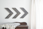 Set of Three Gray Distressed Wood Hanging Arrow Dimensional Sculptures