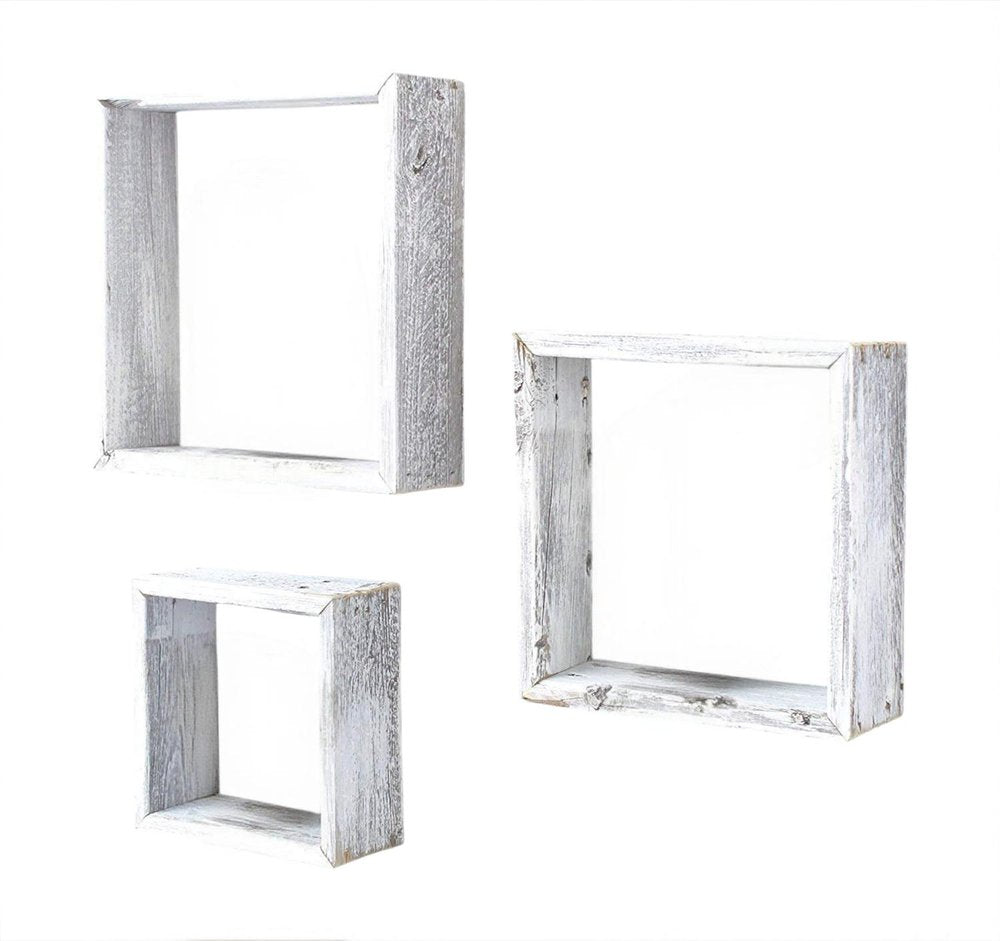Set of Three Espresso Wood Square Hanging Dimensional Sculpture