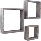 Set of Three Espresso Wood Square Hanging Dimensional Sculpture