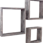 Set of Three Espresso Wood Square Hanging Dimensional Sculpture