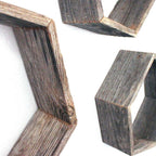 Set of Three Gray Wood Hexagon Wood Open Box Shelves