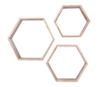 Set of Three Gray Wood Hexagon Wood Open Box Shelves