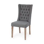 Tufted Cream and Brown Upholstered Linen Wing Back Dining Side Chair