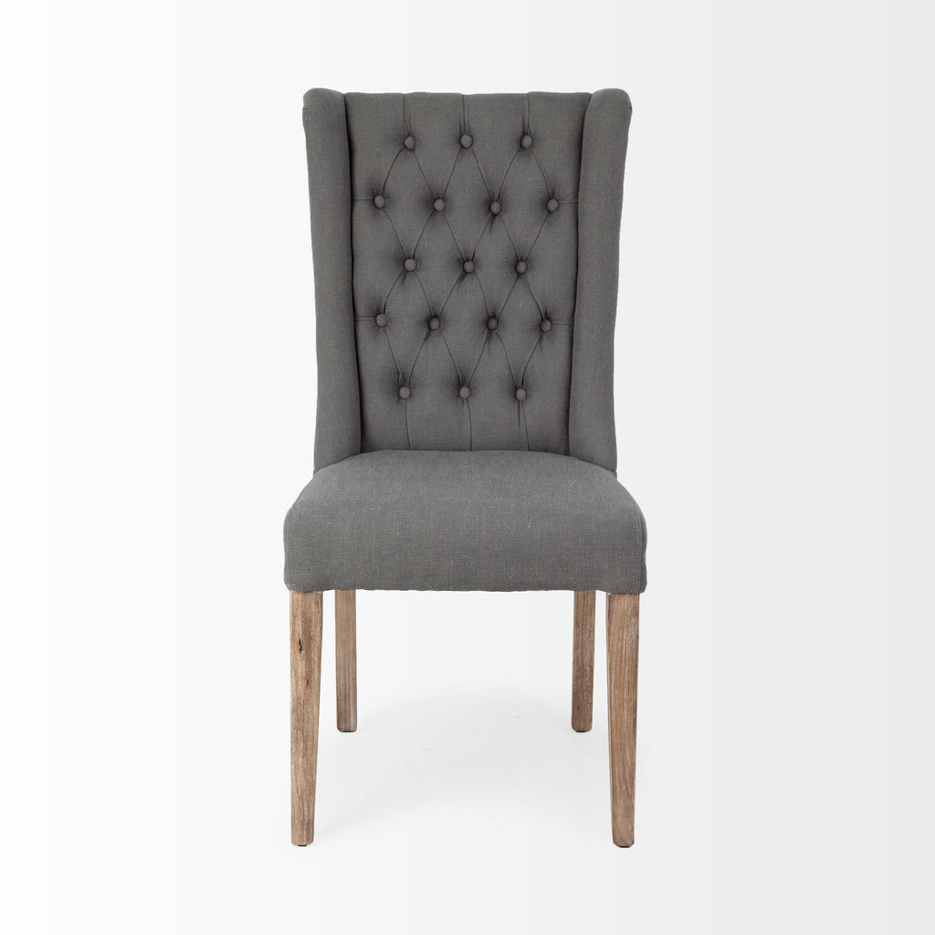 Tufted Cream and Brown Upholstered Linen Wing Back Dining Side Chair
