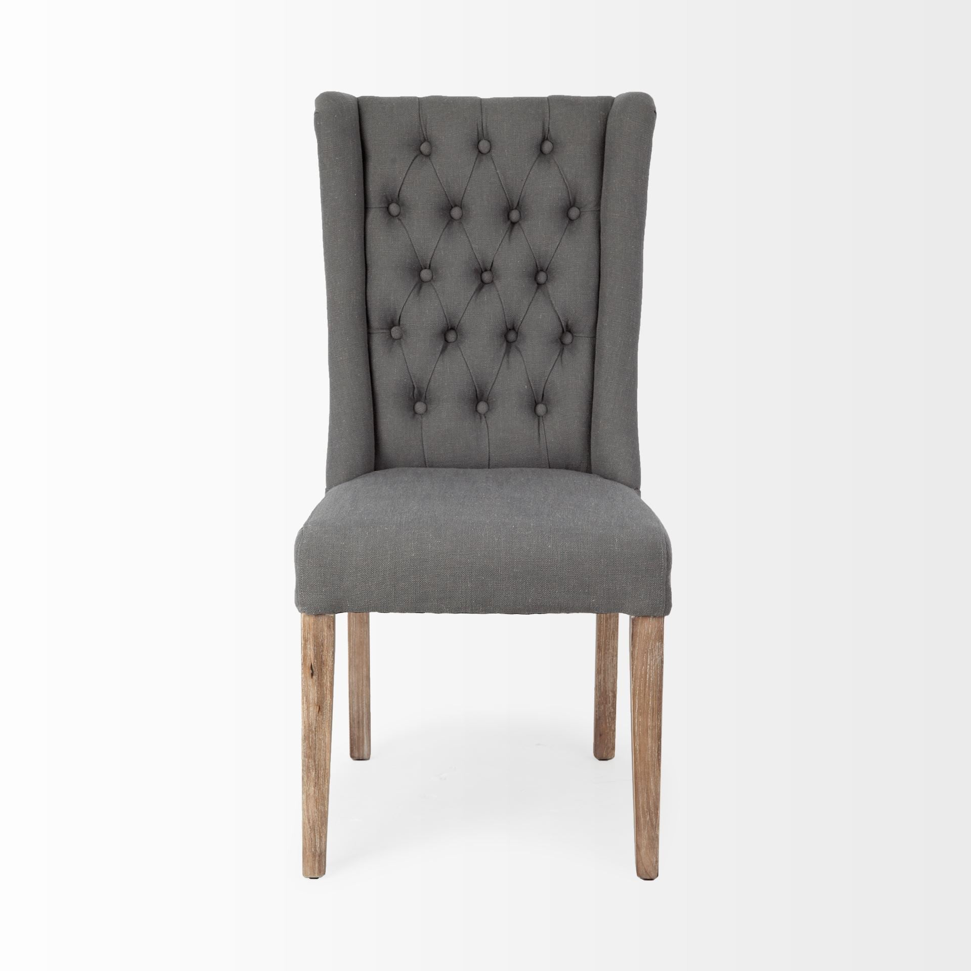 Tufted Cream and Brown Upholstered Linen Wing Back Dining Side Chair