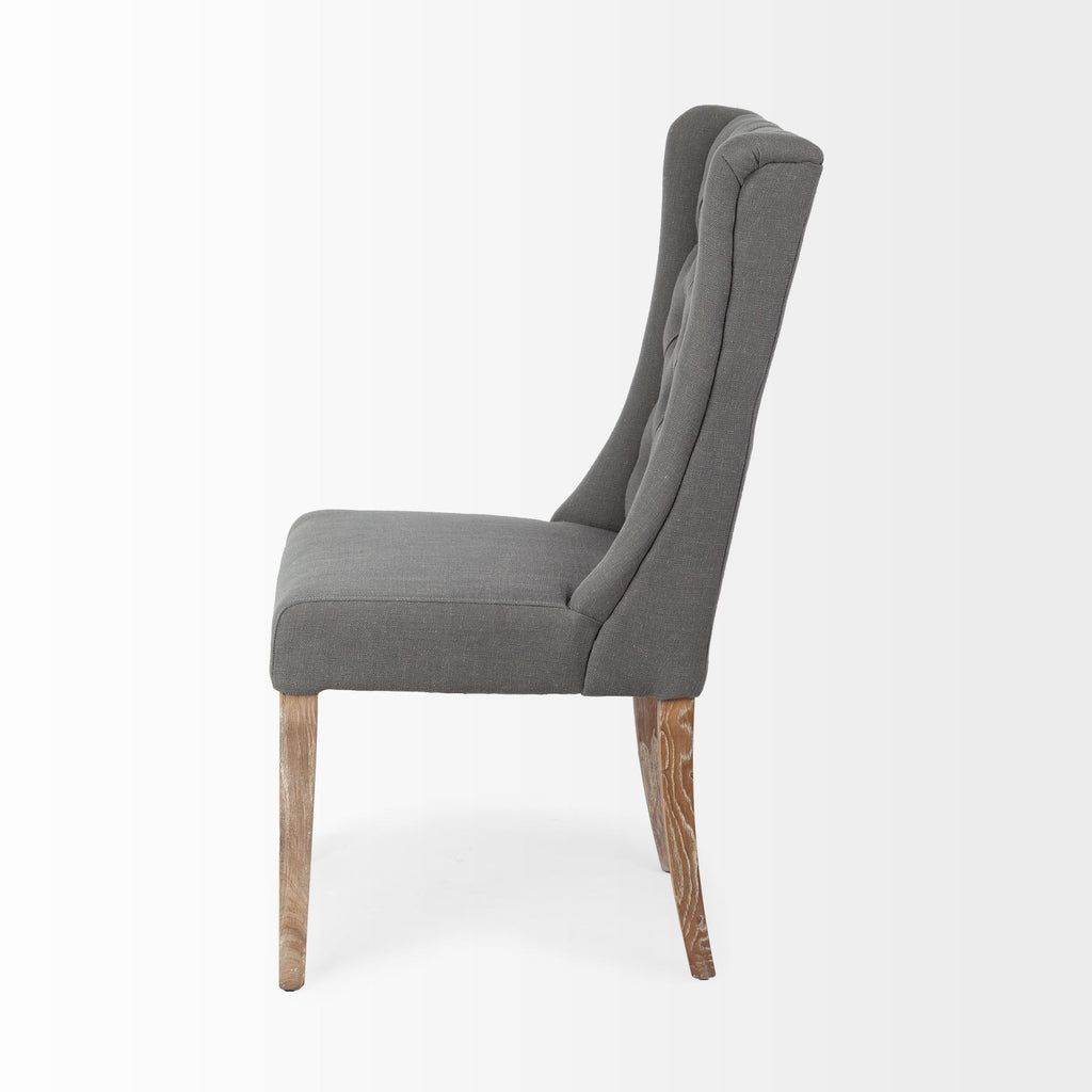 Tufted Cream and Brown Upholstered Linen Wing Back Dining Side Chair