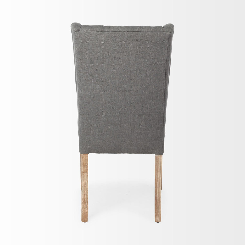 Tufted Cream and Brown Upholstered Linen Wing Back Dining Side Chair