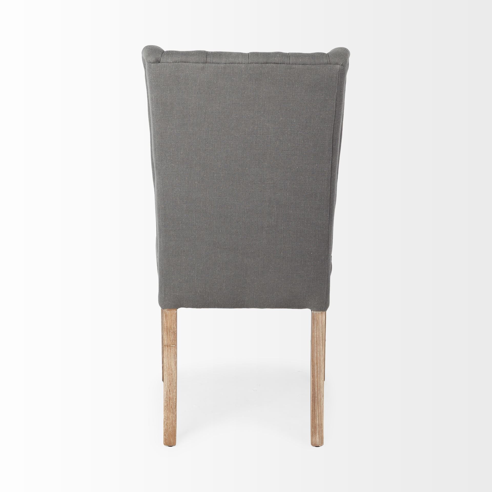 Tufted Cream and Brown Upholstered Linen Wing Back Dining Side Chair