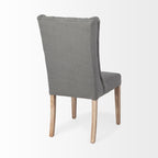 Tufted Cream and Brown Upholstered Linen Wing Back Dining Side Chair